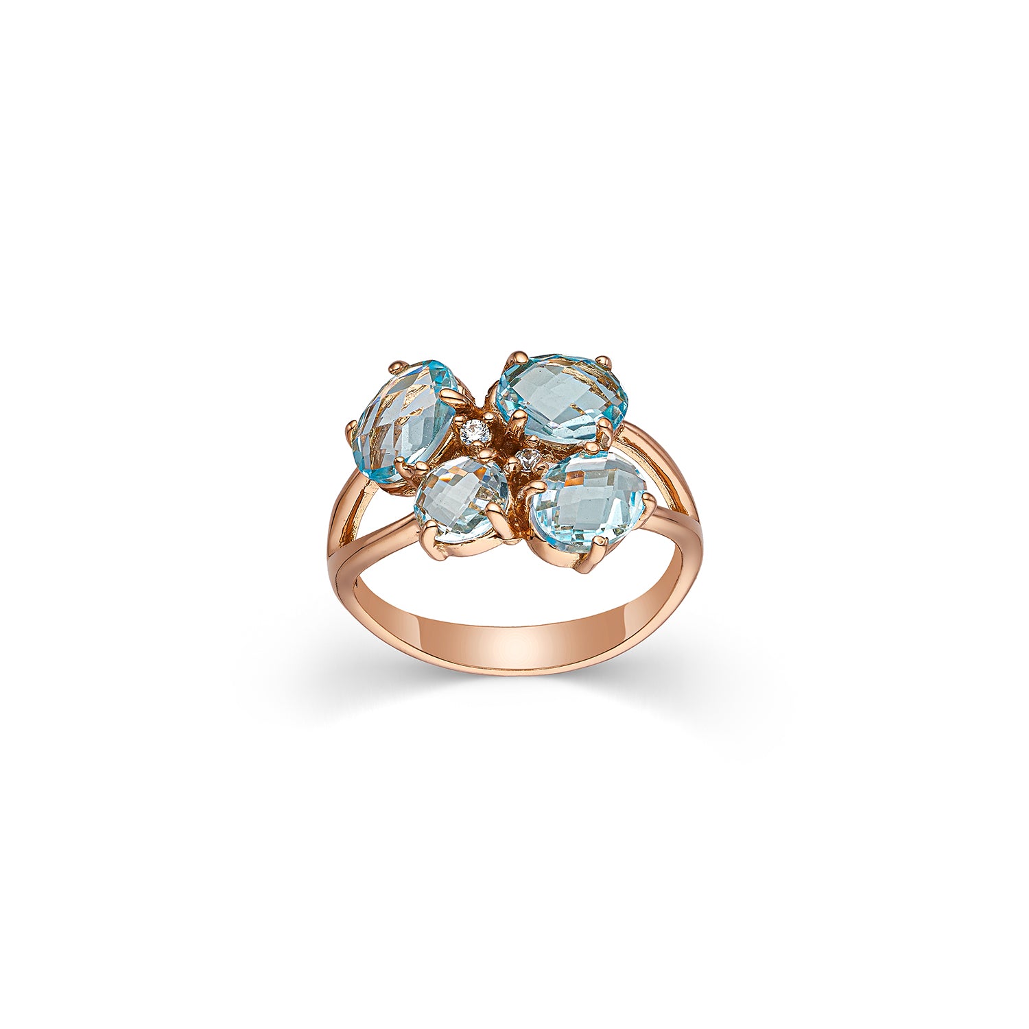 Δαχτυλίδι Secret Garden από ροζ χρυσό 14K με sky blue topaz και ζιργκόν