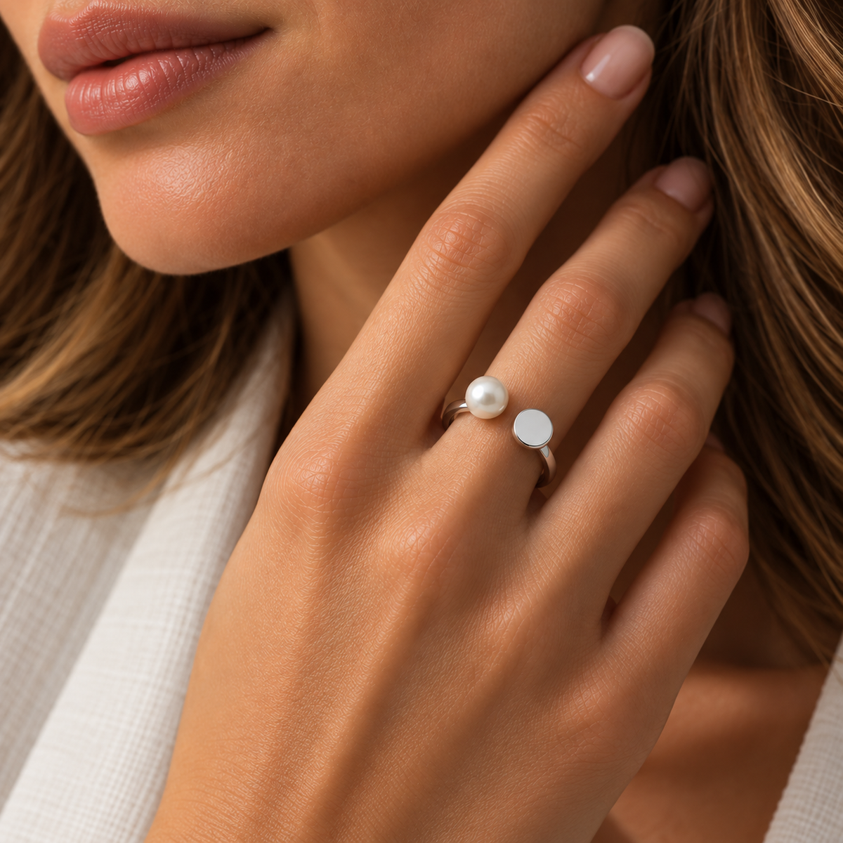 Δαχτυλίδι Pearls από επιροδιωμένο ασήμι 925° με freshwater pearl