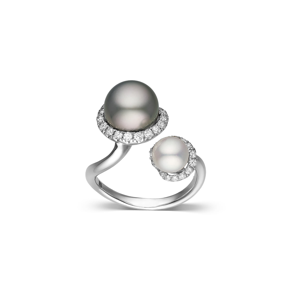 Δαχτυλίδι Pearls από λευκό χρυσό 18K με Ming freshwater pearl, Tahitian pearl και διαμάντια μπριγιάν