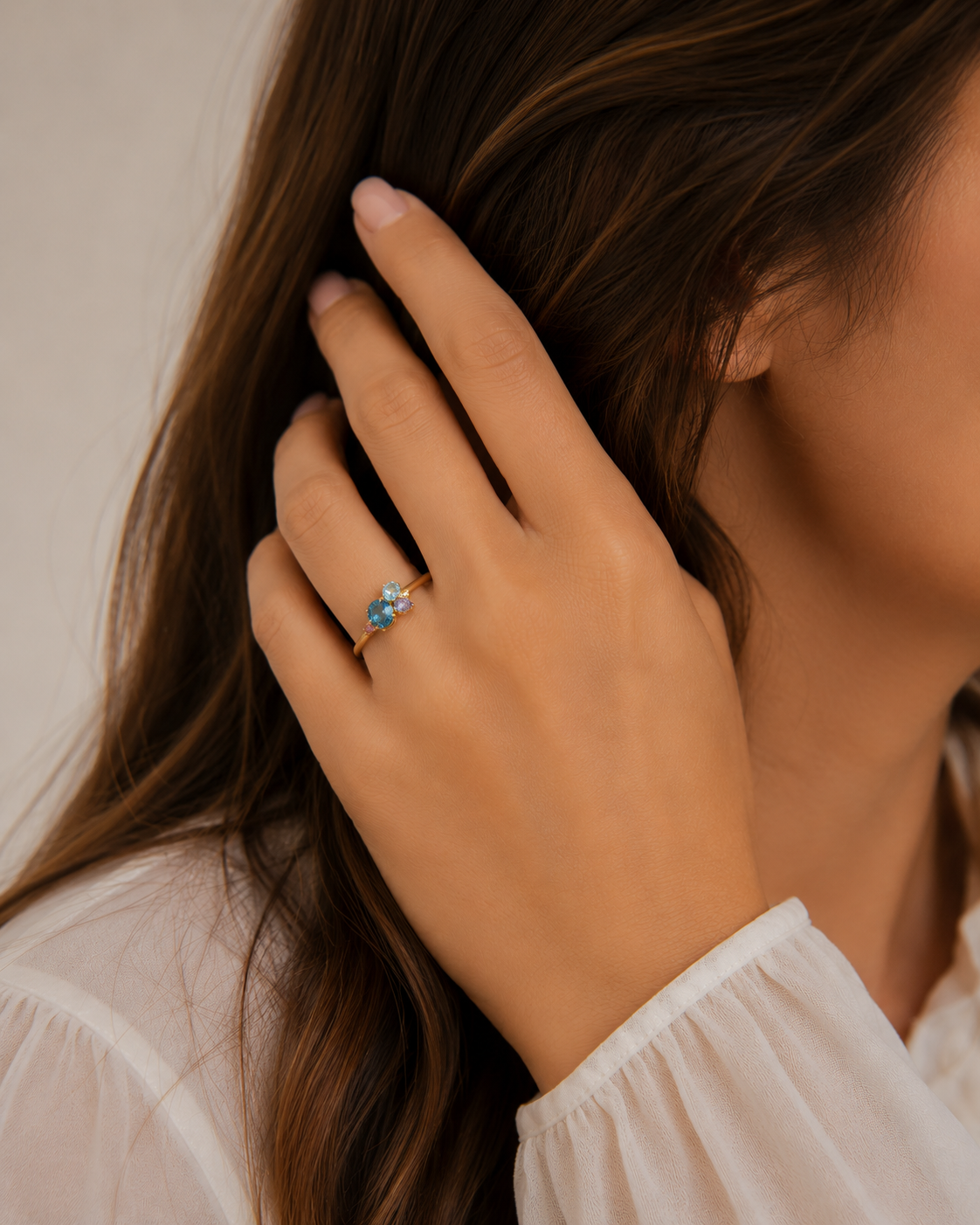 Δαχτυλίδι Secret Garden από χρυσό 14K με London blue topaz, αμέθυστο, μπλε τοπάζι και λευκό τοπάζι