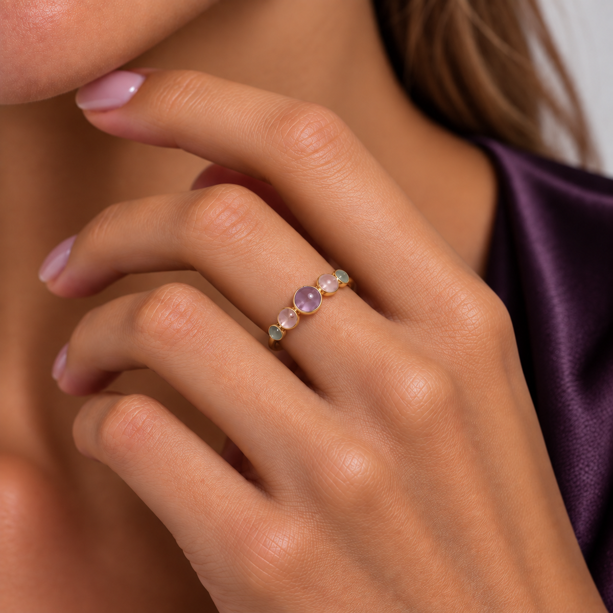 Δαχτυλίδι Secret Garden από χρυσό 14K με αμέθυστο και swiss blue topaz