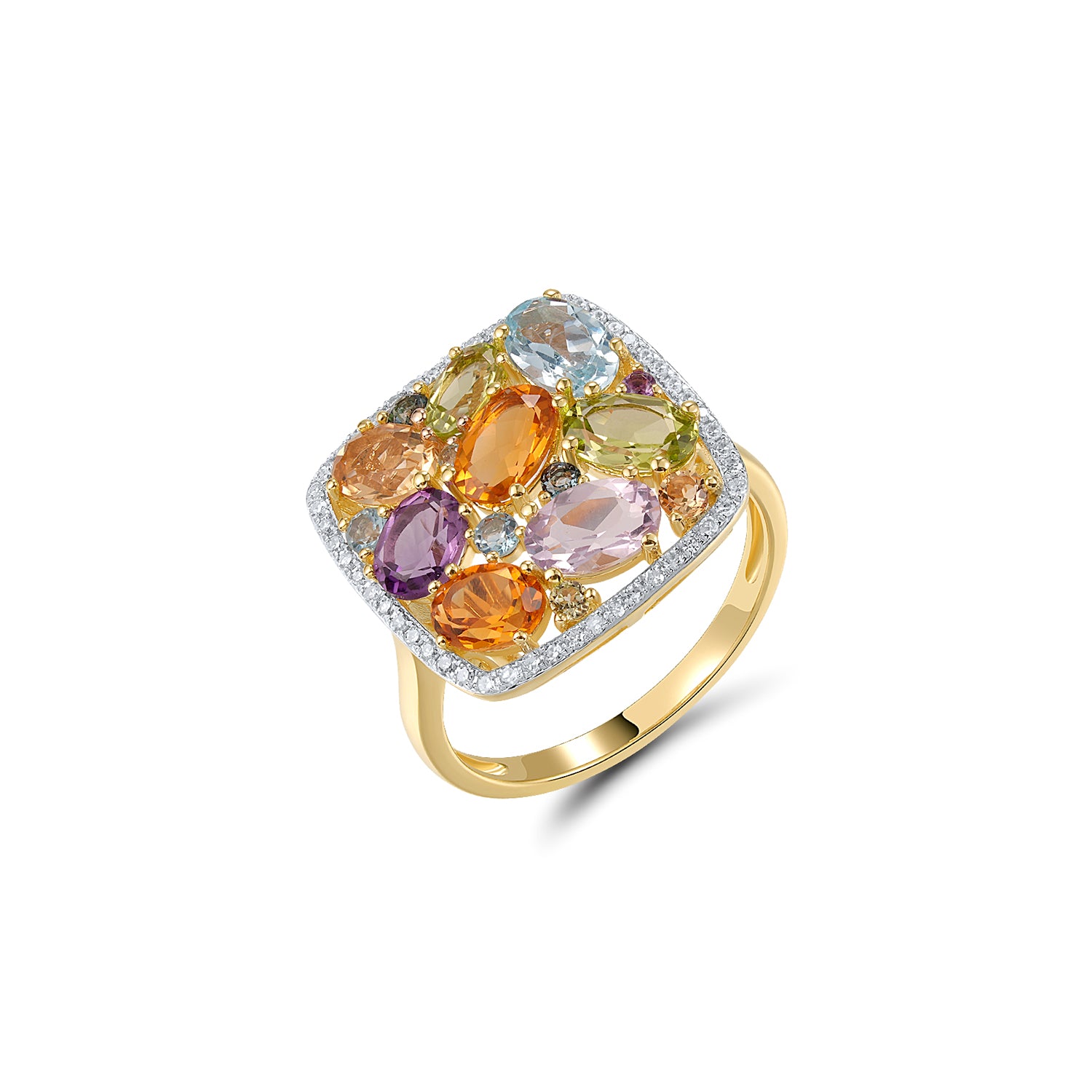 Δαχτυλίδι Secret Garden από χρυσό 14K με πολύχρωμες ημιπολύτιμες πέτρες και διαμάντια μπριγιάν