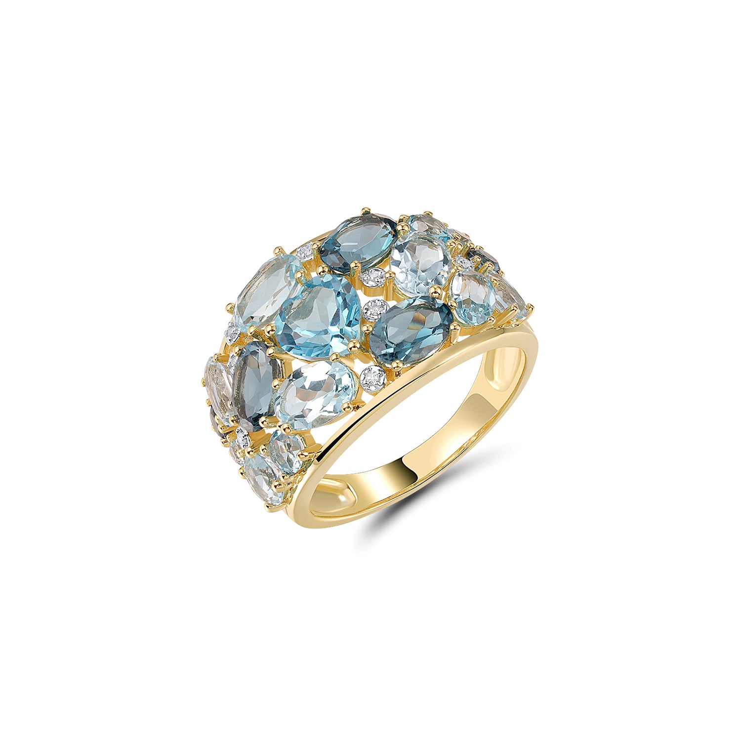 Δαχτυλίδι Secret Garden από χρυσό 14K με Blue topaz , London Blue topaz, Sky Blue topaz και διαμάντια μπριγιάν