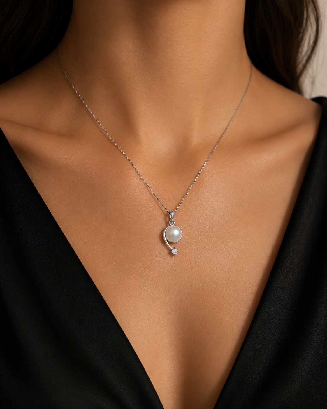 Κολιέ Pearls από επιροδιωμένο ασήμι 925° με freshwater pearl και ζιργκόν