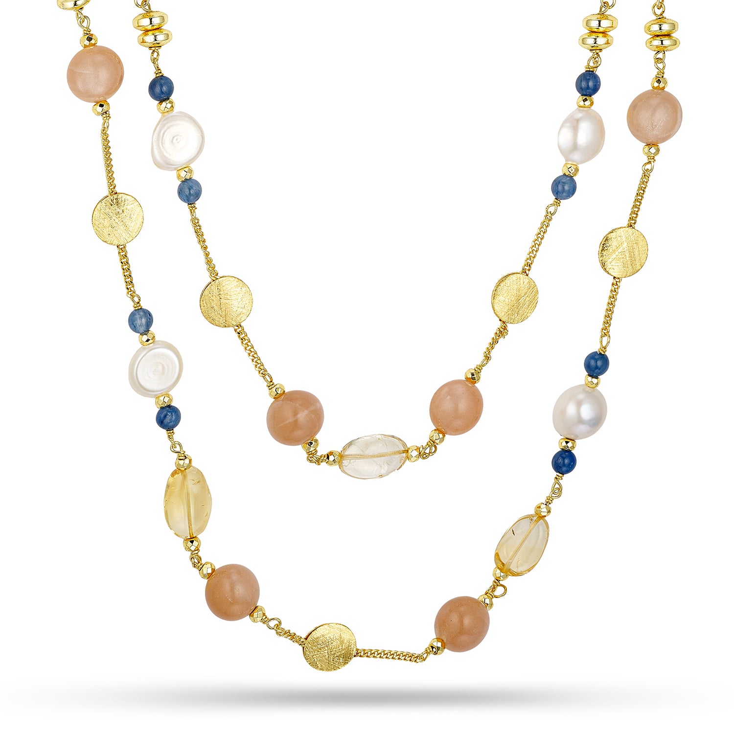 Κολιέ Amalfi από επιχρυσωμένο ασήμι 925° με moonstone, κυανίτη, αιματίτη και freshwater pearls