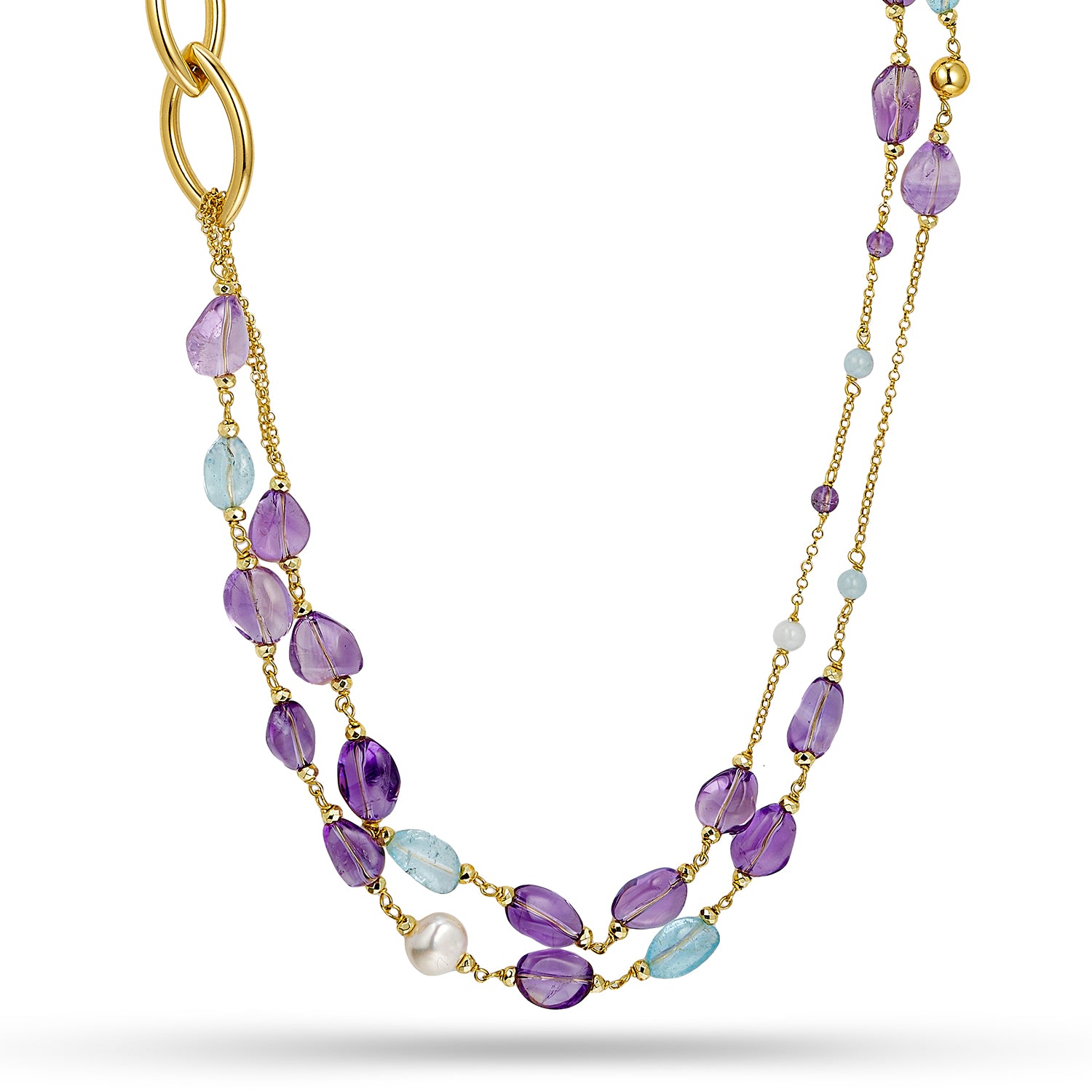 Κολιέ Amalfi από επιχρυσωμένο ασήμι 925° με αμέθυστο, τοπάζι, αιματίτη και freshwater pearls