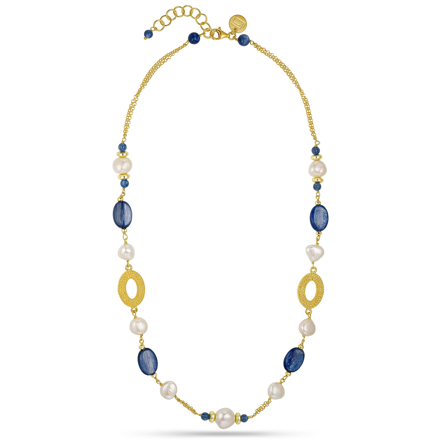 Κολιέ Amalfi από επιχρυσωμένο ασήμι 925° με κυανίτη, αιματίτη και freshwater pearls