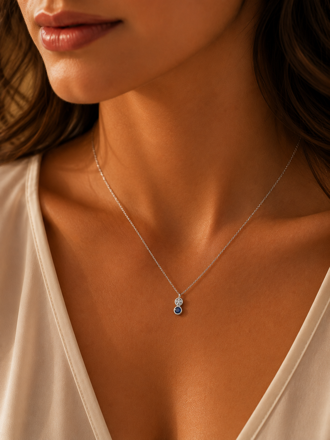 Κολιέ Gems από λευκό χρυσό 18K με ζαφείρι και διαμάντια μπριγιάν