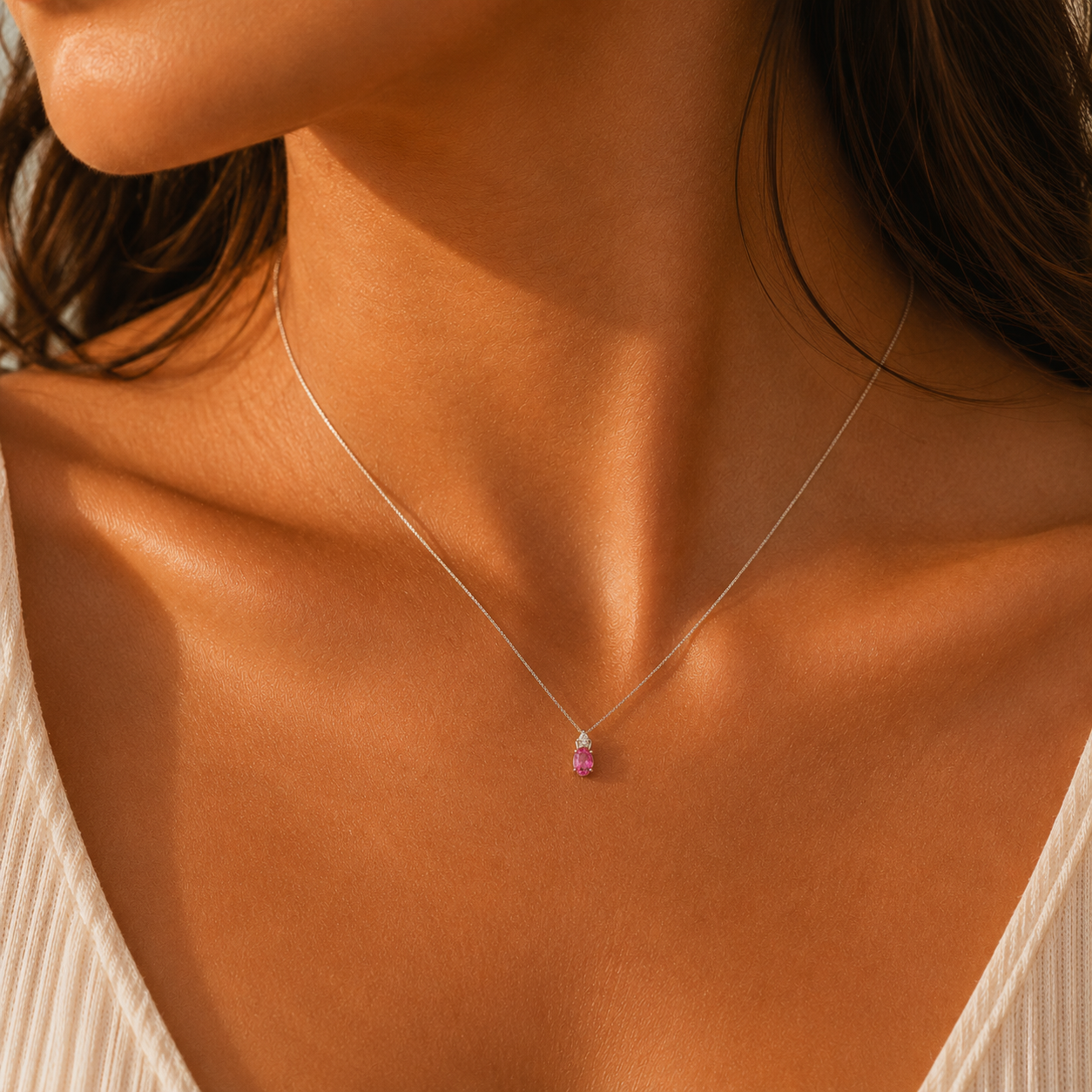 Κολιέ Gems από λευκό χρυσό 18K με ροζ ζαφείρι και διαμάντια μπριγιάν