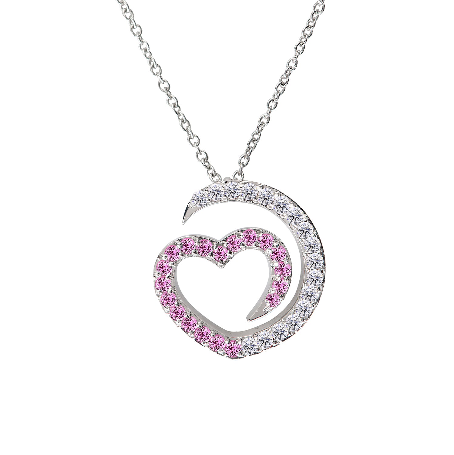 Κολιέ LiLaLove από λευκό χρυσό 18K ροζ ζαφείρια και διαμάντια μπριγιάν