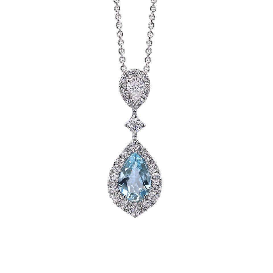 Κολιέ Gems από λευκό χρυσό 18K με ακουαμαρίνα και διαμάντια μπριγιάν