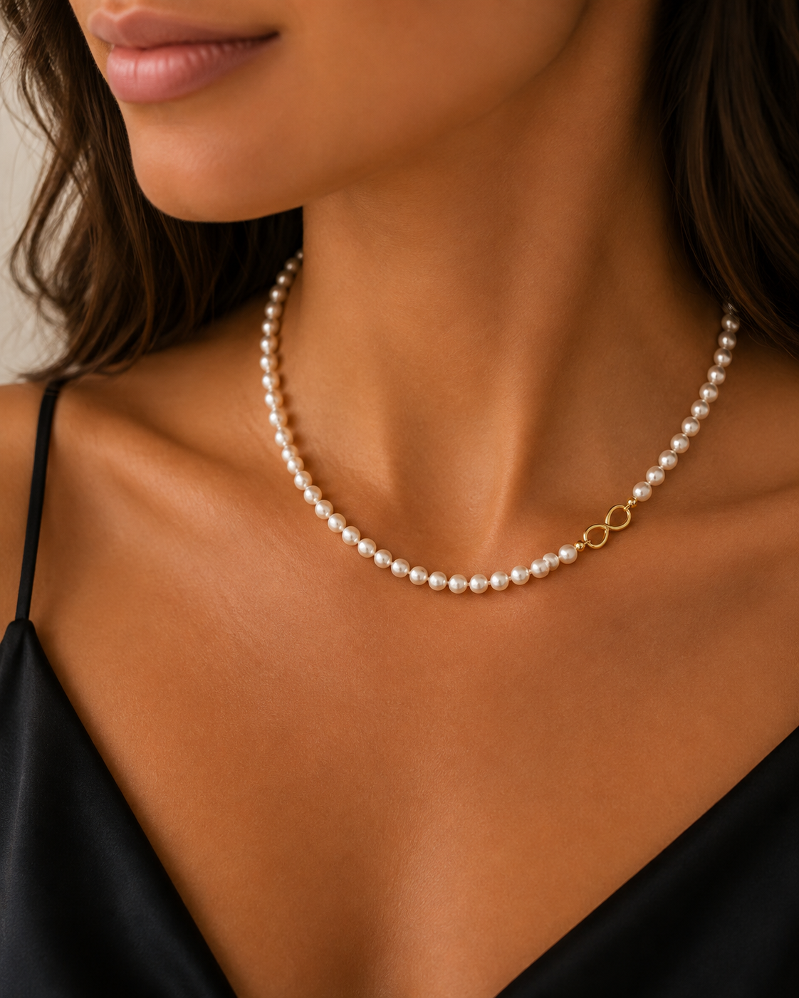 Κολιέ Pearls από χρυσό 9K με freshwater pearls με κούμπωμα το άπειρο