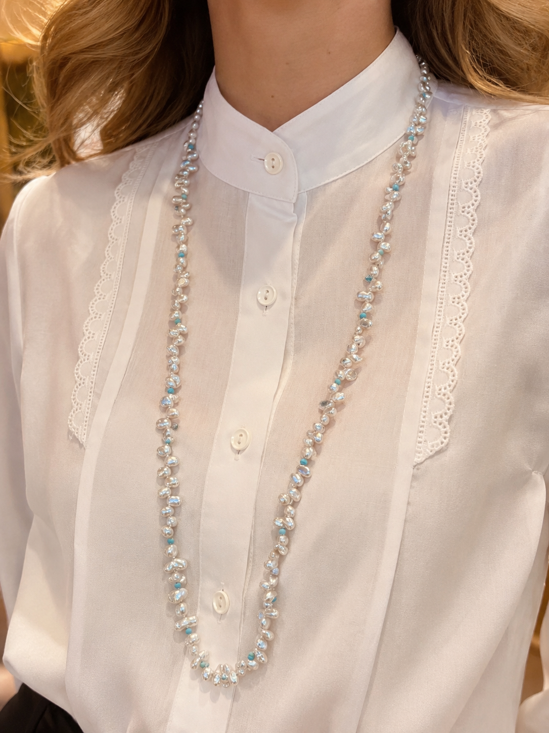 Κολιέ Pearls από χρυσό 14K με freshwater pearls και τιρκουάζ