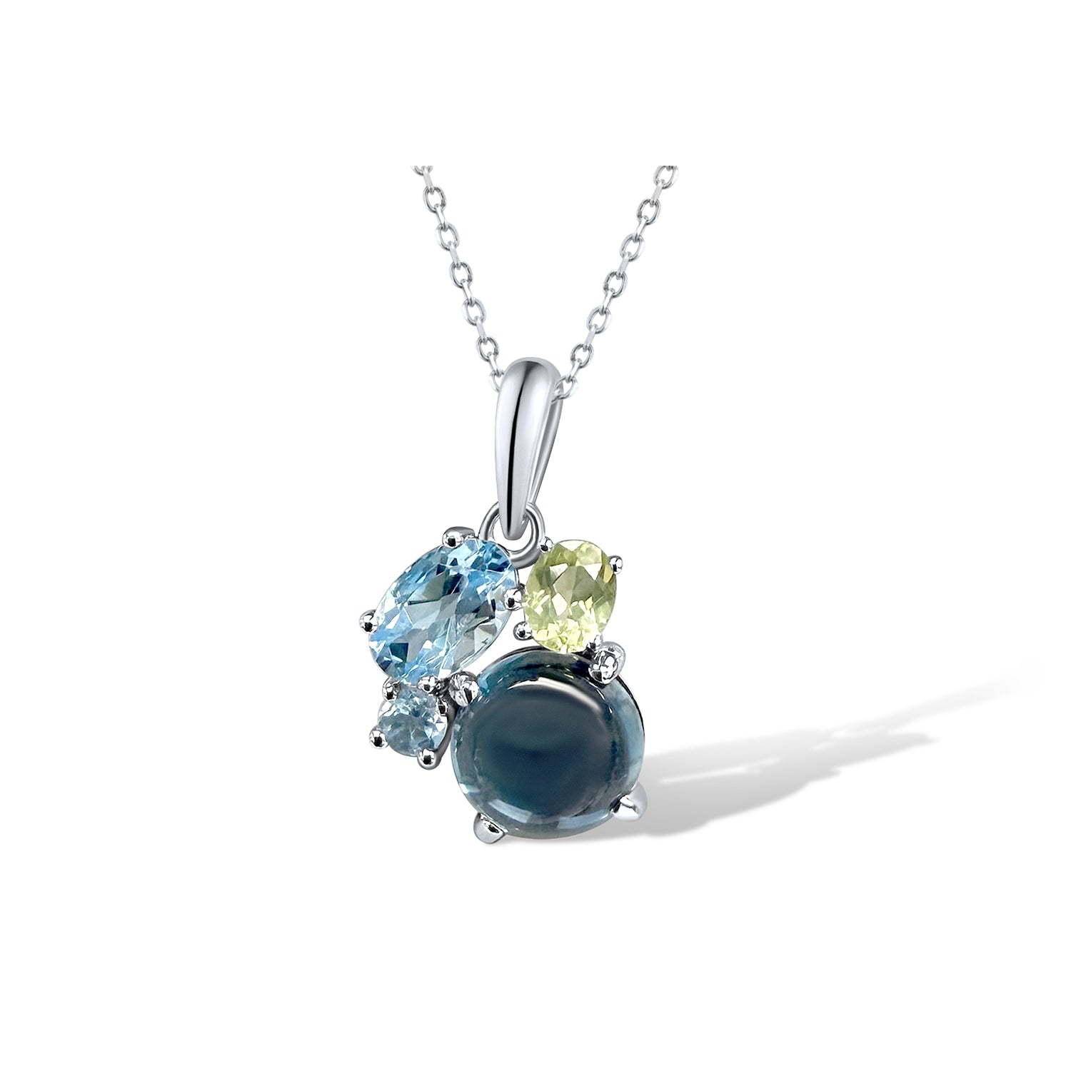 Μενταγιόν Secret Garden από λευκό χρυσό 14K με London blue topaz, τοπάζι και περίδοτο
