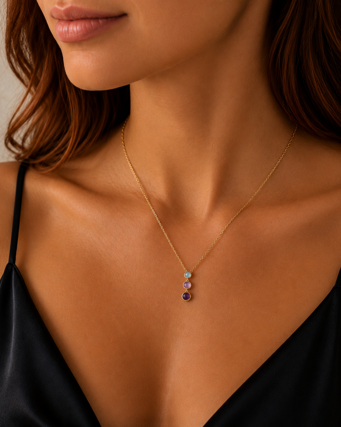 Μενταγιόν Secret Garden από χρυσό 14K με αμέθυστο και swiss blue topaz