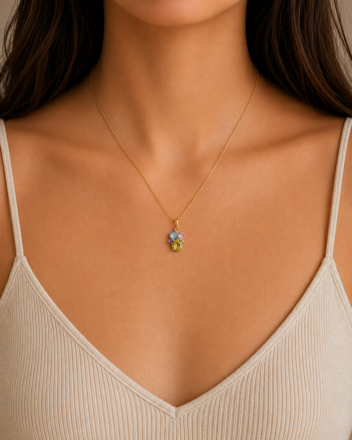 Μενταγιόν Secret Garden από χρυσό 14K με αμέθυστο, swiss blue topaz, λευκό τοπάζι και περίδοτο