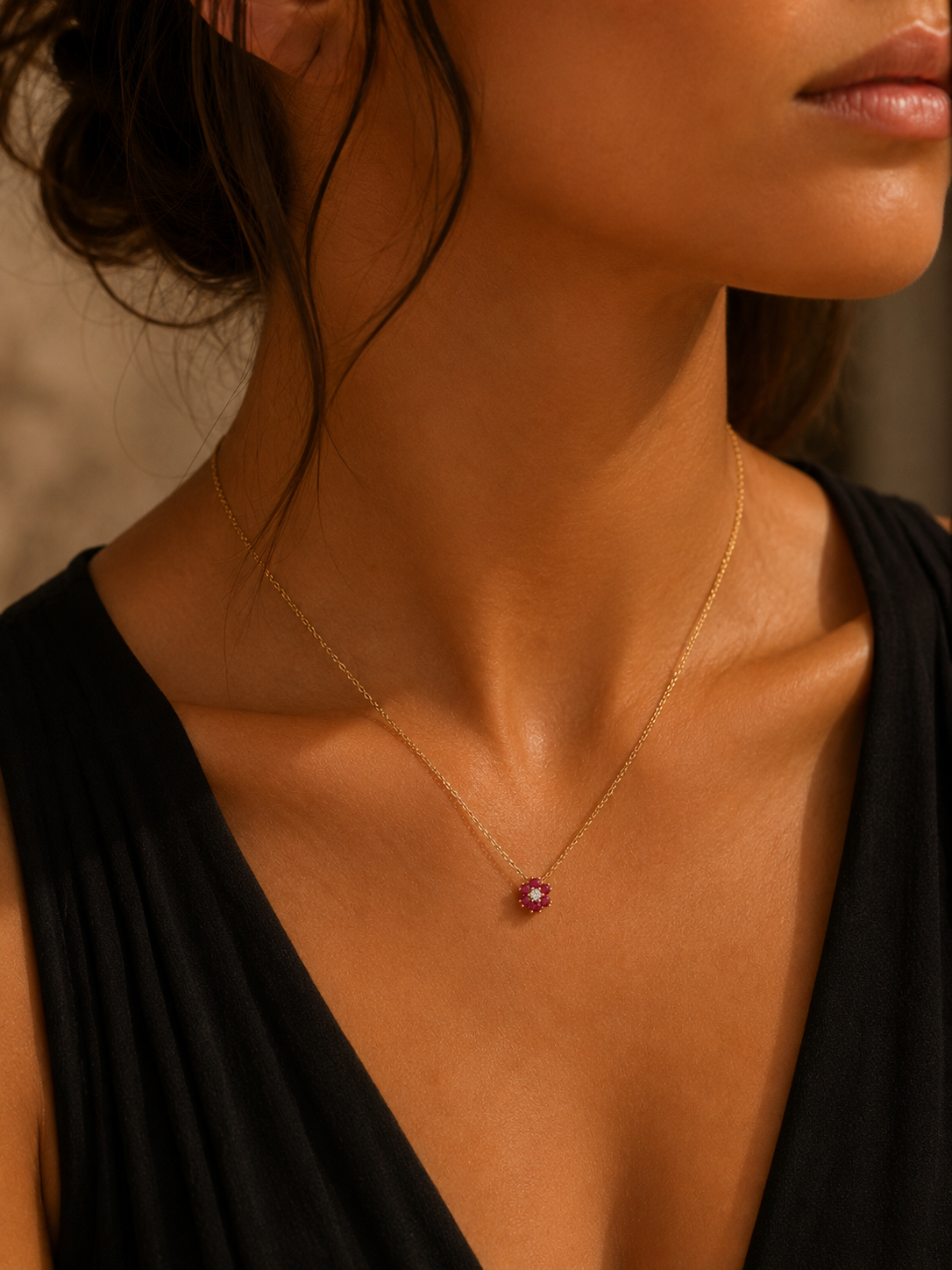 Μενταγιόν Gems από χρυσό 18K με ρουμπίνια και διαμάντι μπριγιάν