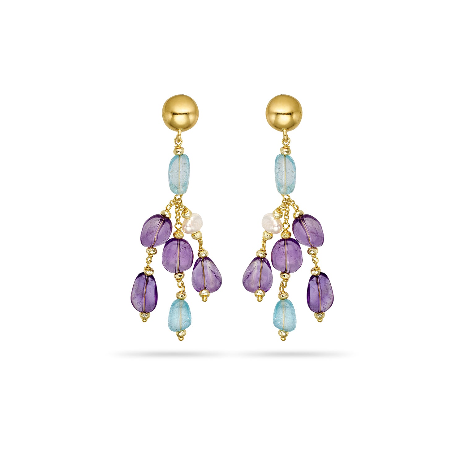 Σκουλαρίκια Amalfi από επιχρυσωμένο ασήμι 925° με αμέθυστο, τοπάζι, αιματίτη και freshwater pearls