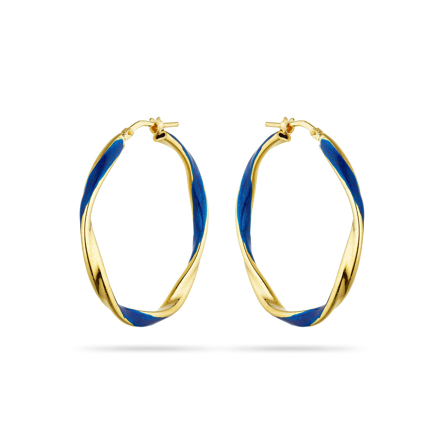 Σκουλαρίκια κρίκοι Pop23 από επιχρυσωμένο ασήμι 925° με μπλέ περλέ σμάλτο