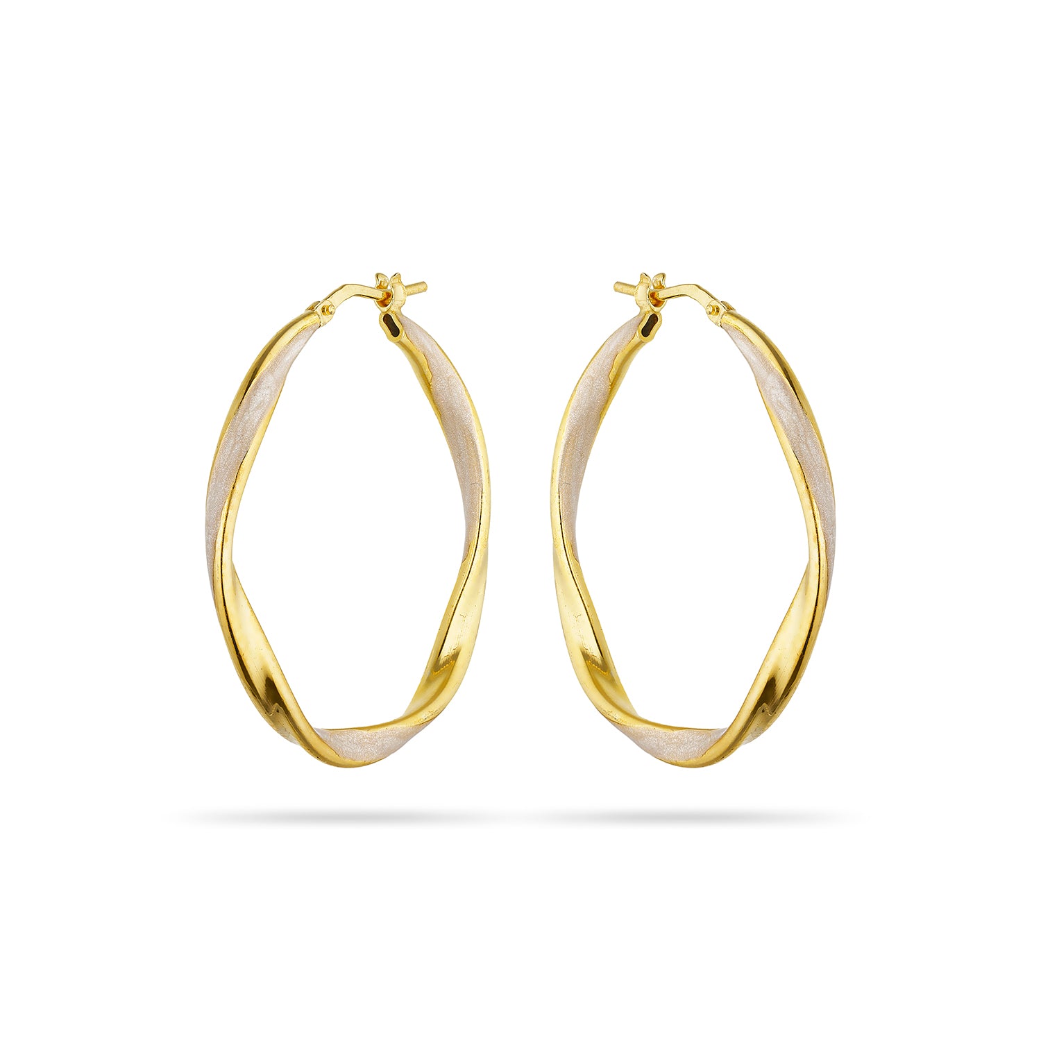 Σκουλαρίκια κρίκοι Pop23 από επιχρυσωμένο ασήμι 925° με λευκό περλέ σμάλτο