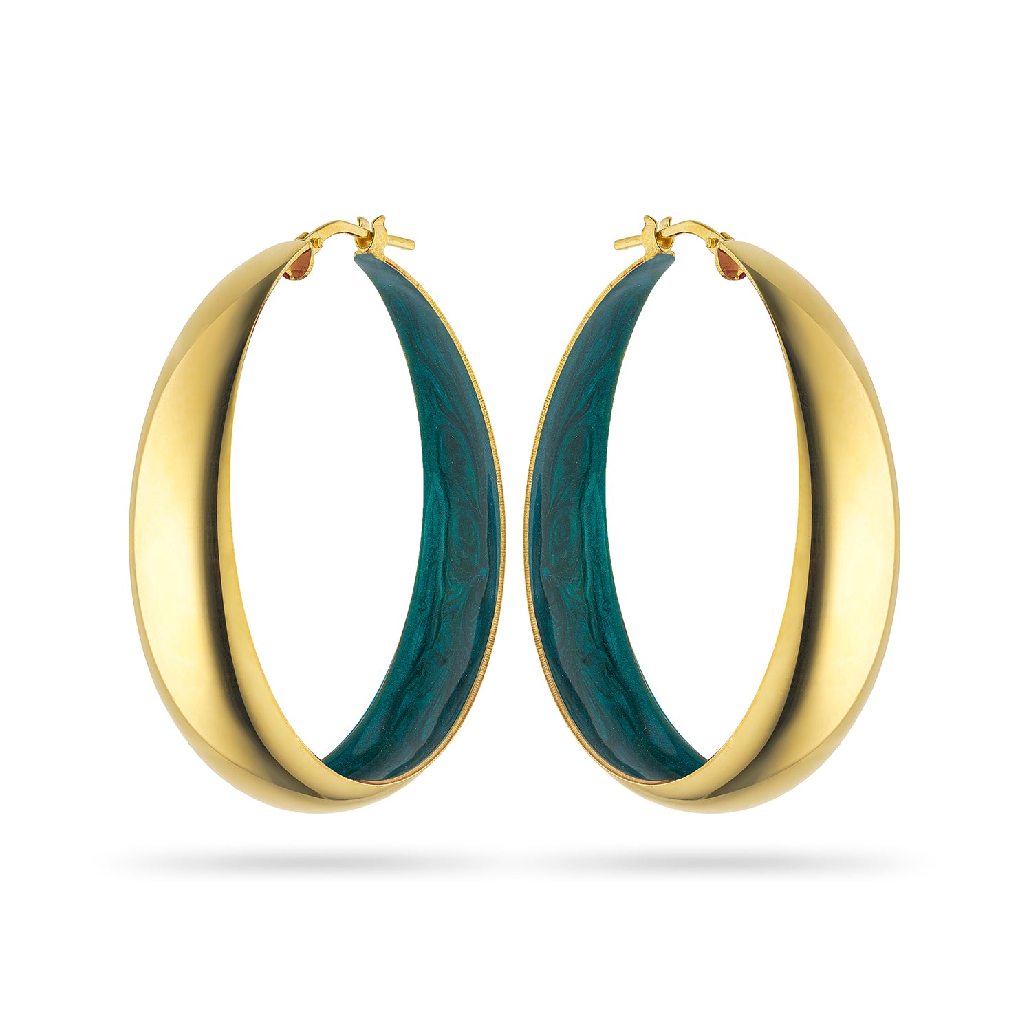 Σκουλαρίκια κρίκοι Pop 23 από επιχρυσωμένο ασήμι 925° με πράσινο περλέ σμάλτο