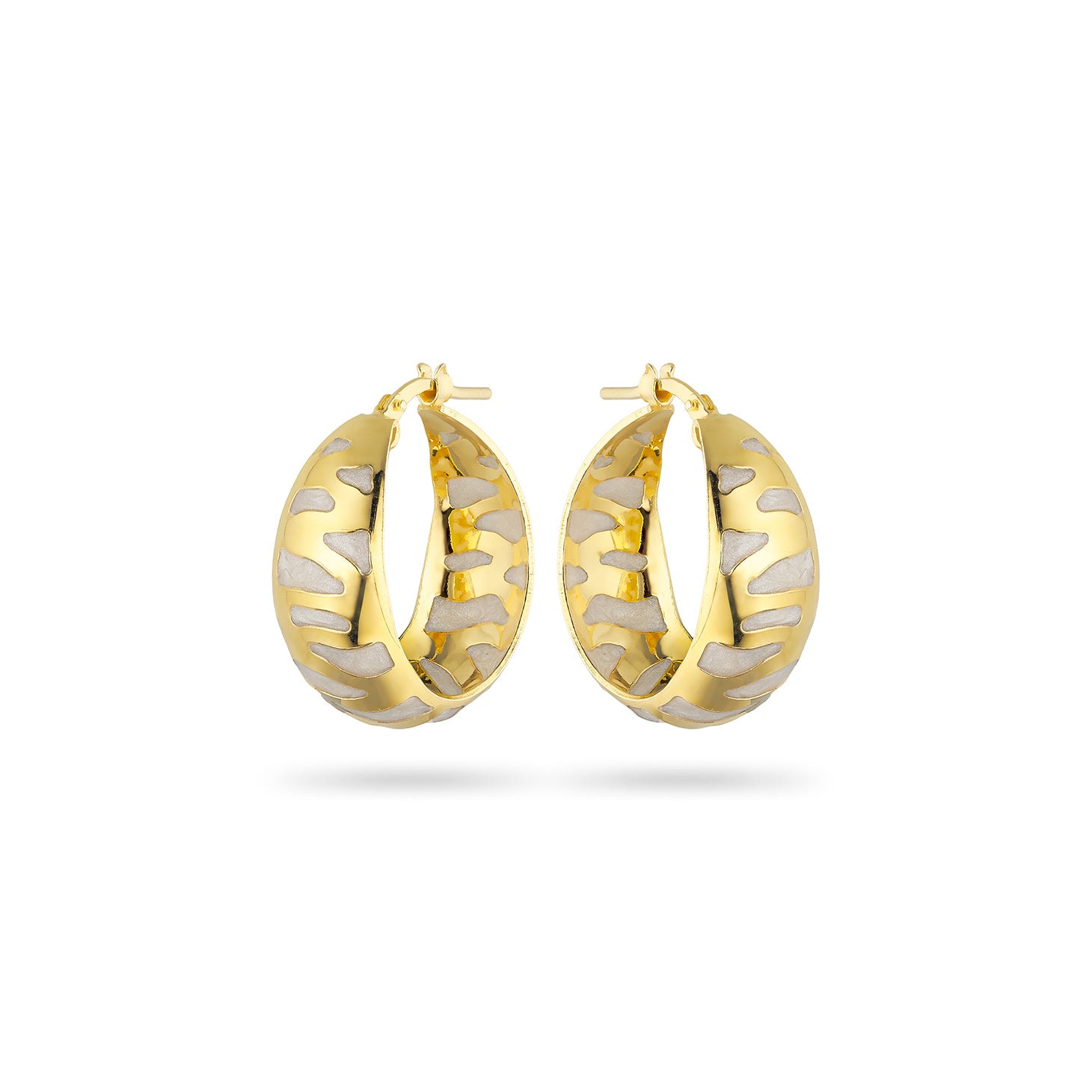 Σκουλαρίκια κρίκοι Pop23 από επιχρυσωμένο ασήμι 925° με λευκό περλέ σμάλτο