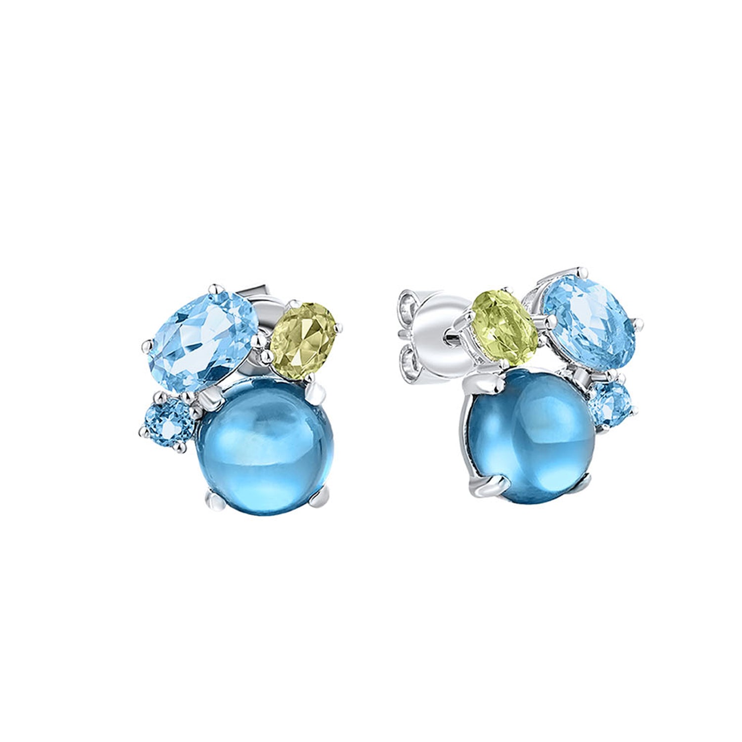 Σκουλαρίκια Secret Garden από λευκό χρυσό 14K με London blue topaz, τοπάζι και περίδοτο