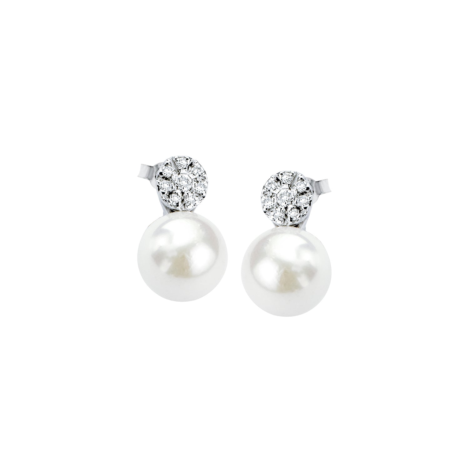 Σκουλαρίκια Pearls από λευκό χρυσό 18K με freshwater pearls και διαμάντια μπριγιάν