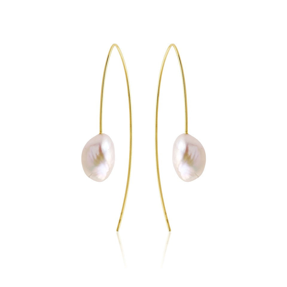 ΣΚΟΥΛΑΡΙΚΙΑ 14Κ ΚΙΤΡΙΝΟ ΧΡΥΣΟ FRESHWATER PEARL 9-10MM