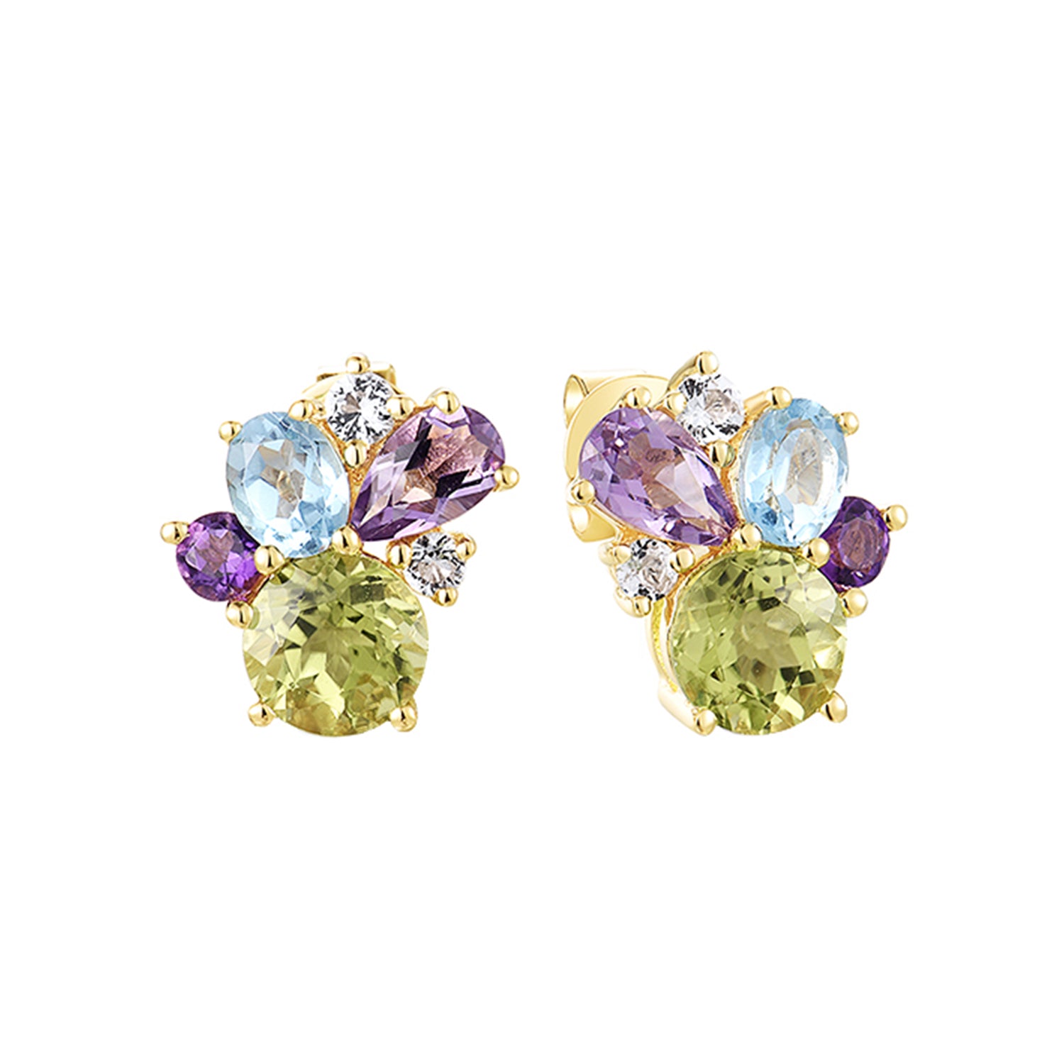 Σκουλαρίκια Secret Garden από χρυσό 14K με αμέθυστο, γρανάτη, πράσινο γρανάτη, ρουμπίνι και ζαφείρι