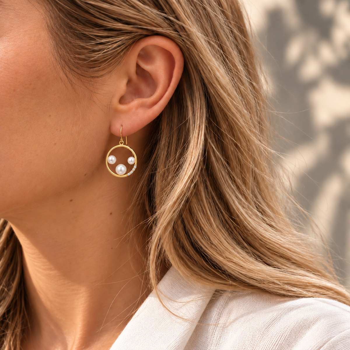 Σκουλαρίκια Pearls από χρυσό 14K με freshwater pearls και διαμάντια μπριγιάν
