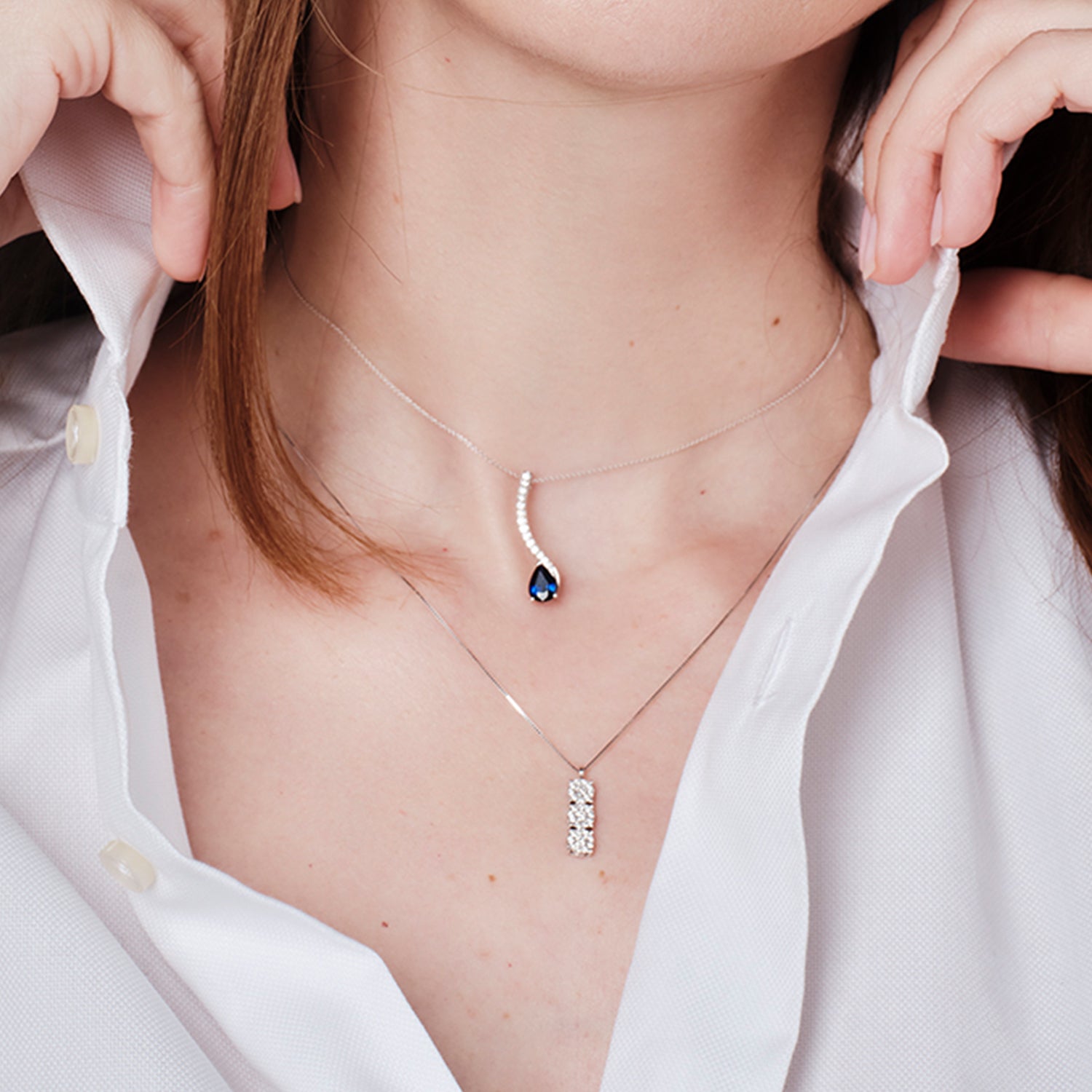 Μενταγιόν Gems από λευκό χρυσό 18K με ζαφείρι και διαμάντια μπριγιάν
