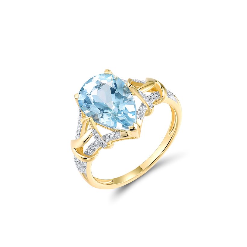 Δαχτυλίδι Secret Garden από χρυσό 14K με sky blue topaz και διαμάντια μπριγιάν