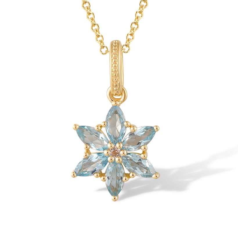 Μενταγιόν Secret Garden από χρυσό 14K με λευκό και swiss blue topaz