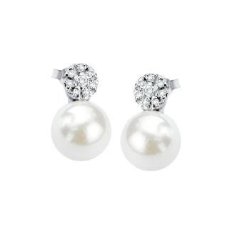 Σκουλαρίκια Pearls από λευκό χρυσό 18K με freshwater pearls και διαμάντια μπριγιάν