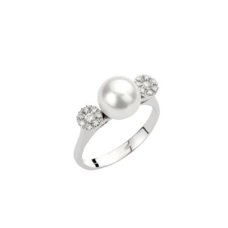 Δαχτυλίδι Pearls από λευκό χρυσό 18K με freshwater pearl και διαμάντια μπριγιάν