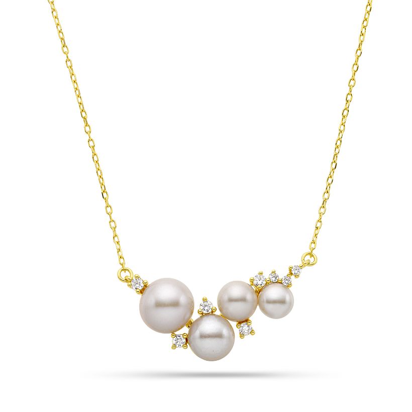 Κολιέ Pearls από επιχρυσωμένο ασήμι 925° με freshwater pearsl και ζιργκόν