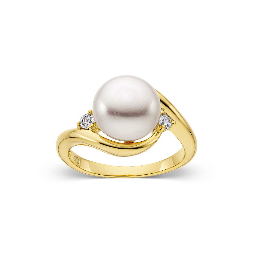 Δαχτυλίδι Pearls από επιχρυσωμένο ασήμι 925° με freshwater pearl και ζιργκόν