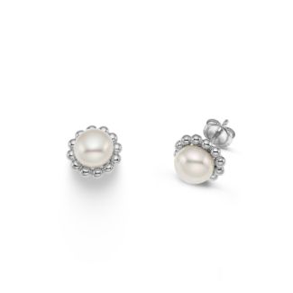 Σκουλαρίκια Pearls από επιροδιωμένο ασήμι 925° με freshwater pearls