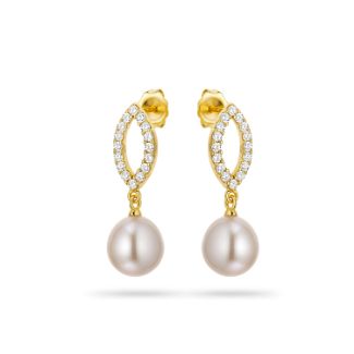 Σκουλαρίκια Pearls από επιχρυσωμένο ασήμι 925° με freshwater pearls και ζιργκόν