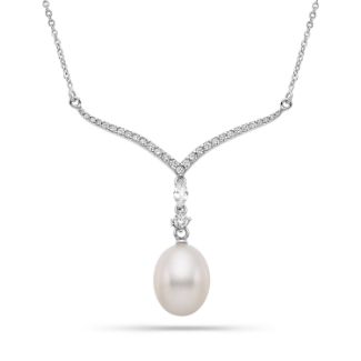 Κολιέ Pearls από επιροδιωμένο ασήμι 925° με freshwater pearl και ζιργκόν