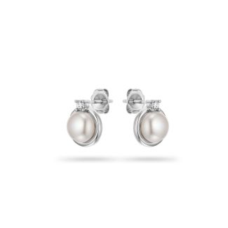 Σκουλαρίκια Pearls από επιροδιωμένο ασήμι 925° με freshwater pearls και ζιργκόν