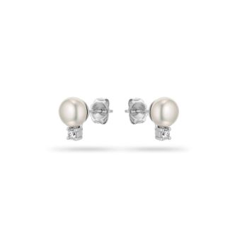 Σκουλαρίκια Pearls από επιροδιωμένο ασήμι 925° με freshwater pearls και ζιργκόν