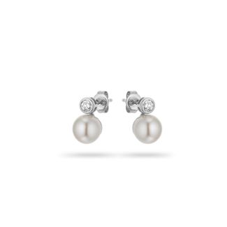 Σκουλαρίκια Pearls από λευκό χρυσό 14K με freshwater pearls και διαμάντια μπριγιάν